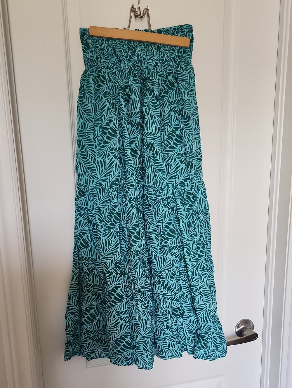 Turquoise Leaf Print Maxi Skirt - Women
